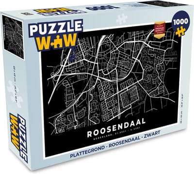 Puzzel Plattegrond - Roosendaal - Zwart - Legpuzzel - Puzzel 1000 stukjes volwassenen - Stadskaart
