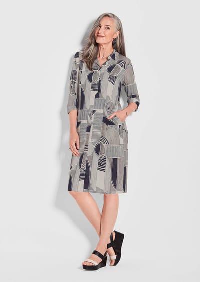 Blousejurkje met all-over print - zwart / gebroken wit / gedess. - Gr. 38 van Goldner Fashion