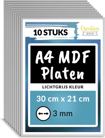 Creative Deco 10 x A4 MDF - Plaat Grijs | 300 x 210 x 3 mm | Perfect voor Lasersnijden, CNC - Frezen, Modelleren, Freeswerk, Figuurzagen