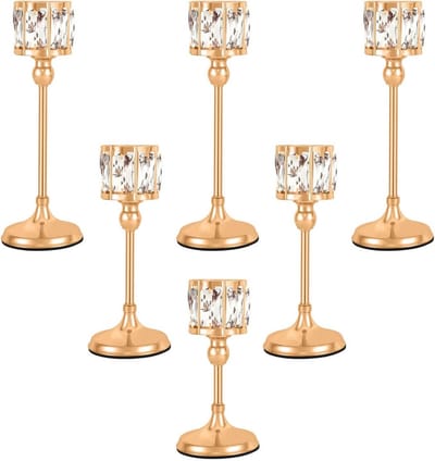 Theelicht Kandelaars - Glazen Houders - Sfeervol Dineren - Geborstelde Afwerking - 32 Inch Diameter - Goud