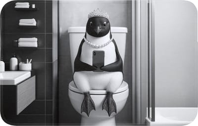 Badmat 80x50 cm - Antislip - Pinguïn - Telefoon - Toilet - Zwart - Wit - Badmatten voor badkamer - Badkamermat - Douchemat - Badkamer mat
