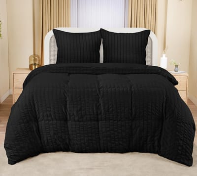 Bedding Seersucker Dekbedovertrekset - Microvezel Polyester Dekbedovertrek 240x260 cm + 2 Kussenslopen 65x65 cm - Zwart