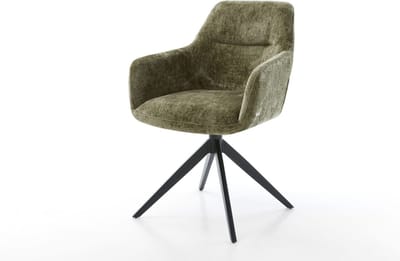 Eetkamerstoel Pejo-Flex kruisframe breed zwart chenille olijfgroen 360° draaibaar rocker-functie pocketveer kern
