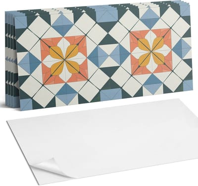 Coloray Plaktegels - Geometrisch bloemenpatroon Wandtegel Zelfklevend - 60 cm x 30 cm - Oranje Plaktegels - 6 stuks - Rechthoek PVC Tegels - Plaktegels Keuken - Zelfklevende Vloertegels Badkamer - Vinyltegels Vloer Zelfklevend - Portugese Tegels