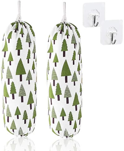 Oneay Set van 2 katoenen en linnen opbergtassen om op te hangen, herbruikbare plastic tassen organizer voor aan de muur, grote opbergdoos voor boodschappentassen, 22x9 inch