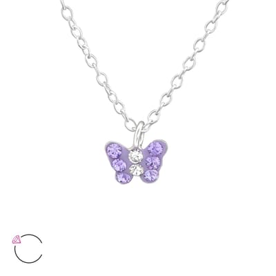 Joy|S - Zilveren vlinder hanger 6 x 5 mm - La Crystale paars / lila kristal - met ketting 39 cm - voor kinderen