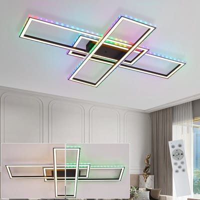 NETTLIFE LED Plafondlamp - Zwart - modern - RGB kleurverandering - dimbaar met afstandsbediening - 3xRechthoekig ontwerp - slaapkamerlamp 50W - voor woonkamer | keuken | hal eetkamer