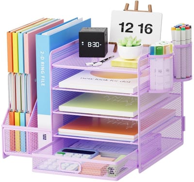 JHUBERS- Bureau Organizer - Stevige Metalen Gaasconstructie - Brievenbak - Pennenhouder - Document Ladeorganisator - Ruimtebesparend - Stijlvol Uiterlijk - Opbergvak
