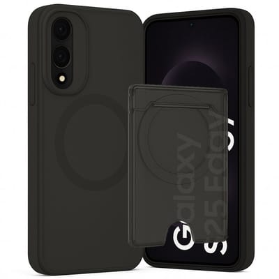 SnapSkin Hoesje & Pasjeshouder geschikt voor Samsung Galaxy S25 Edge - Geschikt voor MagSafe Case - Magnetische Kaarthouder - Semi-Transparant Zwart