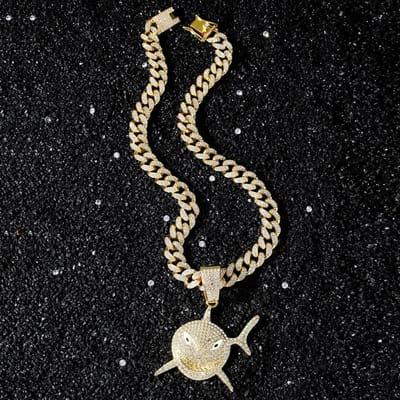 Nieuw Binnen Hip Hop Haai Hanger Ketting Met 13mm Iced Out Strass Miami Cubaanse Ketting Kettingen Mode Feest Sieraden Cadeaus