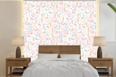 Behang - Fotobehang Unicorn - Snoep - Regenboog - Breedte 240 cm x hoogte 240 cm