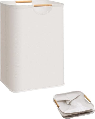 Grote wasmand - opvouwbare wasmand - met bamboe handgrepen - vrijstaande waterdichte wasmand - voor wasruimte, slaapkamer, studentenkamer - handdoeken, speelgoed - 80 liter (21,1 gallon) - beige