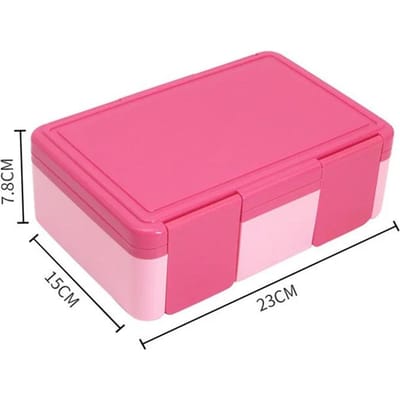 Boîte à Bento 1450ml pour Enfants 4 Compartiments Boîtes à Lunch Étanches avec cuillère fourchette Chauffage Micro-ondes Boîte à Bento Récipients Alimentaires pink