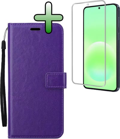 Hoesje Met Screenprotector - Geschikt voor Samsung Galaxy A57 - Luxe Pasjeshouder - Bookcase Portemonee - Flip Case - Kunstleer Book Case - Flipcase - Book Cover - Walletcase - Portemonneehoes - Paars