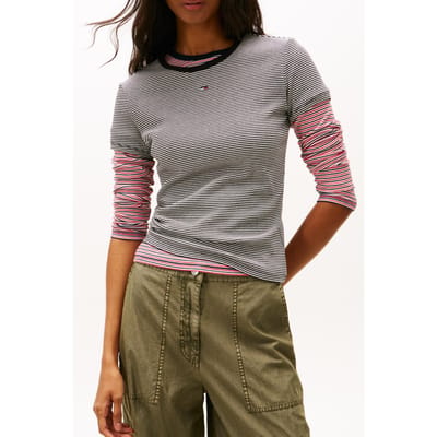 Tommy Hilfiger Slim Essential T-shirt Black/ White Stripe Taglia: XS | Maglie Sportivi Outlet | Donna | Bianco