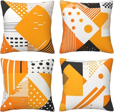 Kussenslopen van 65 x 65 cm, set van 4 stuks, zachte fluwelen kussenslopen met onzichtbare rits, voor slaapbank, thuis, terrasdecoratie, oranje geometrie, set van 4 kussenslopen 26 x 26 inch U4871