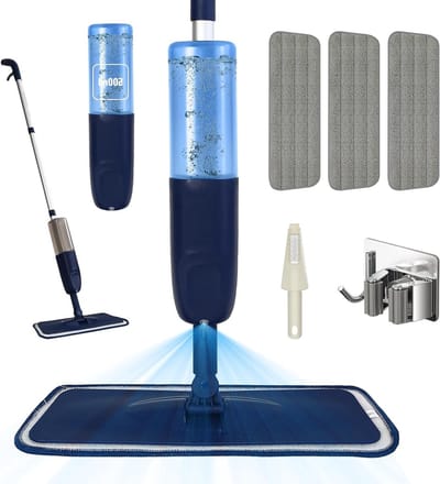 Draadloze Spray Vloermop met Oplaadbare Fles en 3 Herbruikbare Microvezeldoeken voor Alle Vloertypes (500 ml, Blauw)