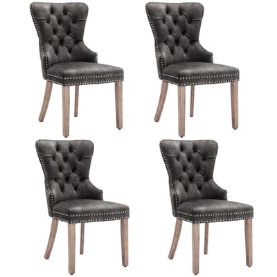 YEHTOKHOME Fluwelen Eetkamerstoelen Set van 4, Keukenstoel Woonkamerstoel met unieke deurklopper op de rugleuning, Gestoffeerde stoel met spijkerkop, Massief houten poten, Velvet bekleding, Grijs