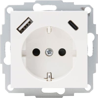 Kopp Athenis Wandcontactdoos 1-voudig Met Randaarde En Shutters, 2-voudig Usb-a+c Helder Wit