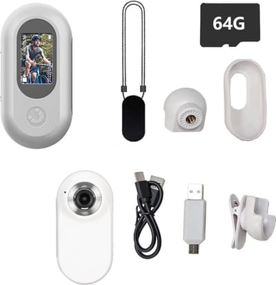 Action camera's - Bodycam - Recorder - Mini-actiecamera - Gebruikte camera - Duimcamera - 1080p PSP-camera - 360° draaibaar - Magnetische camera - USB-oplaadbaar - Inclusief Accessoires en 64 GB Micro SD - Wit