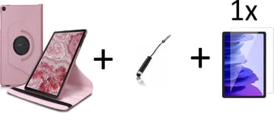 Draaibaar Hoesje - Rotation Tabletcase - Multi stand Case Geschikt voor: Samsung Galaxy Tab A7 10.4 Inch (2020) T500/T505 - Rosegoud + 1x screenprotector + Stylus