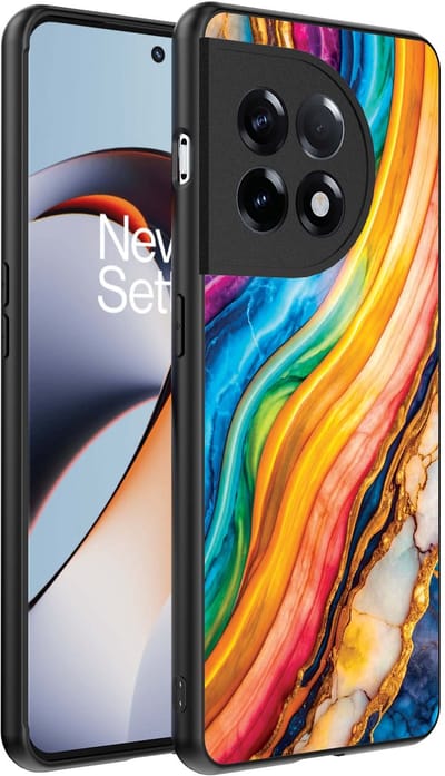 Smartphonica Telefoonhoesje Geschikt voor OnePlus 11R met Regenboog Goud Marmer Opdruk - TPU Backcover Case Rainbow Gold Marble Design geschikt voor OnePlus 11R