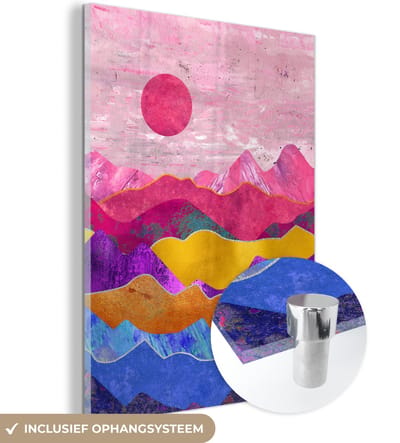 MuchoWow® Glasschilderij 30x40 cm - Schilderij acrylglas - Bi - Roze - Marmer - Foto op glas - Schilderijen