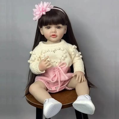 PolkaHome® 55 cm Levensechte Reborn Babypop - Volledig vinyl lichaam met Lang Haar - Realistische Prinses Peuterpop - Ideaal Verjaardagsgeschenk voor Meisjes