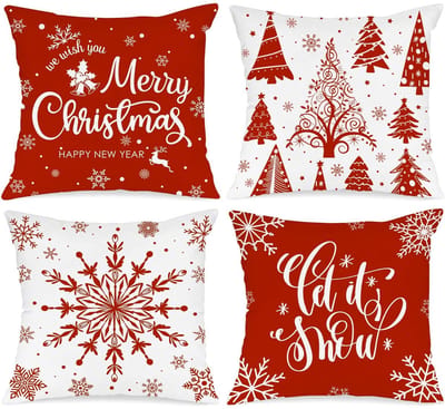 Dailygoods- Kussenhoezen set van 4 - Kerstdecoratie - 50x50 cm - Hennep Katoen - Duurzaam - Kindvriendelijk - Kussenslopen