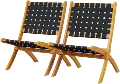 Tuinstoelen Inklapbaar - Terrasstoel Loungestoel - Buiten Ontspannen - Massief Acaciahout - 55 x 73 x 79 cm - Zwart
