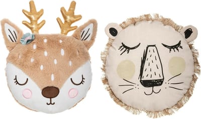 Dieren sierkussen set kinderkamer - hert/leeuw - 31/38 cm - polyester