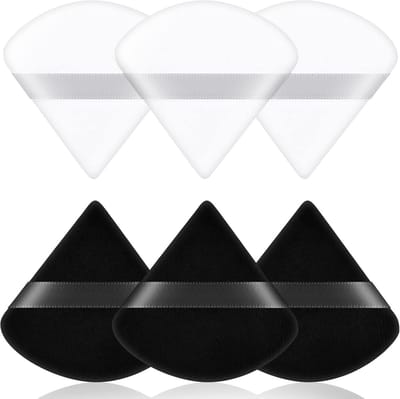 6 stuks poederdonsjes, puur katoen, zachte driehoekige wig make-uppoederdonsje voor losse poeder, mineraalpoeder, lichaamspoeder, katoen, velours, cosmetische foundation, spons（3 Zwart +3 Wit）