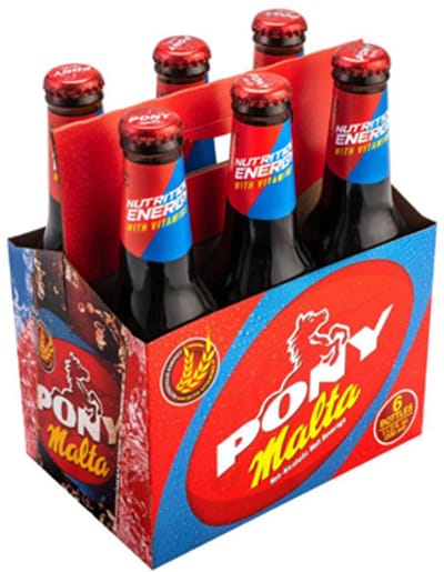 Malta 330 ml, Pony Malta uit Colombia, alcoholvrij drank, doos met 6 flessen
