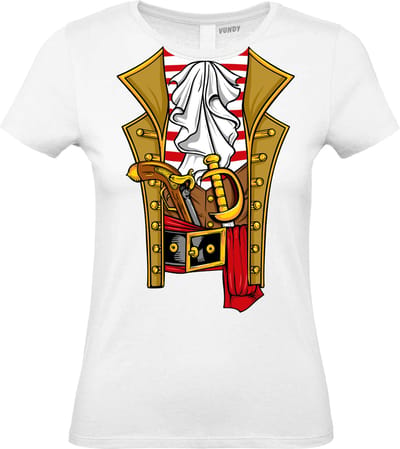Dames t-shirt Piraten Kostuum | Carnavalskleding dames | Carnaval Kostuum | Foute Party | Wit Dames | maat XS