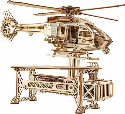 Elektrische helikopter 3D houten puzzels - Mechanische modelbouwset met draaiende rotoren - Puzzels voor volwassenen