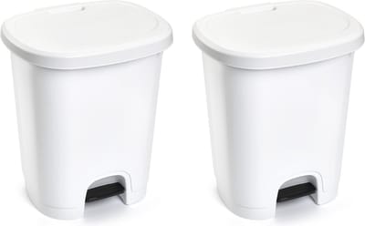 PlasticForte Pedaalemmer - 2x - wit - kunststof - 27L - 45 cm - afvalemmers/vuilnisemmers