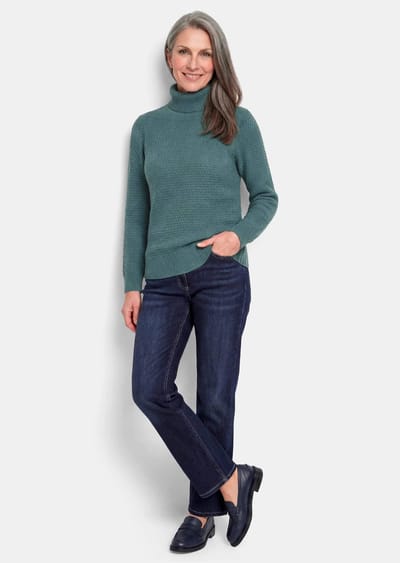 Warme tricot pullover met col - grijsgroen - Gr. 19 van Goldner Fashion