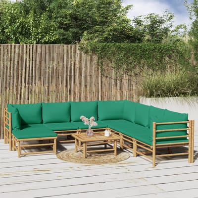 vidaXL - 9-delige - Loungeset - met - kussens - bamboe - groen