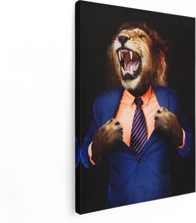 Artaza Canvas Schilderij Leeuw In Pak - Leeuwenkop - 30x40 - Klein - Foto Op Canvas - Canvas Print
