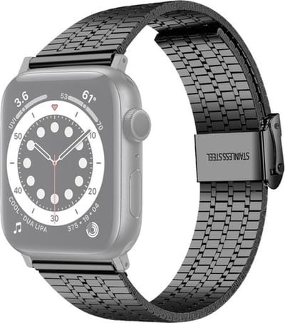 By Qubix - Geschikt voor Apple Watch bandje - Metalen bandje - Zwart - Geschikt voor Apple watch 44mm / 45mm / 46mm / 49mm (Ultra 1,2 en 3) - Smartwatch bandje