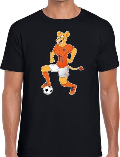 Nederland supporter t-shirt dameselftal Leeuwin met bal zwart heren - landen kleding S