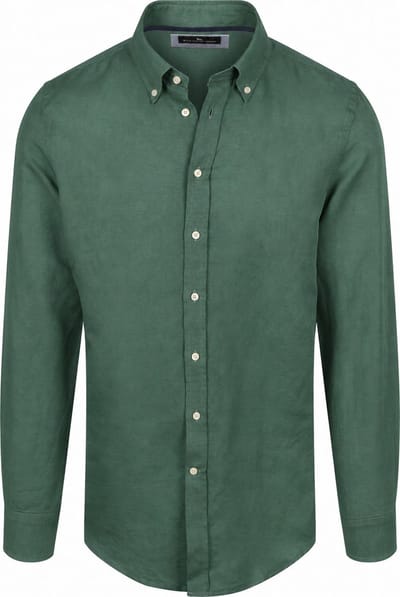 Steppin' Out Overhemd Linen Cotton Donkergroen - Maat S - Heren - Casual Shirt