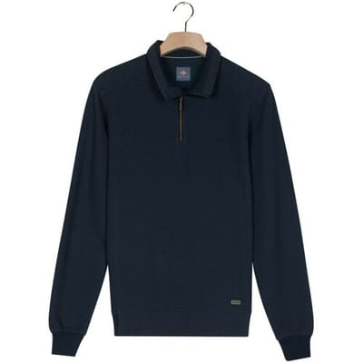Baileys Trui Sweat Half Zip Hi-Low Structure Uni Color Dark Denim Blue / male