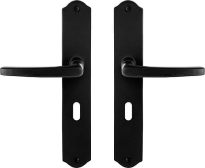 Deurkruk op schild - Smeedijzer zwart - Gietijzer - GPF - GPF6230.60 smeedijzer zwarte Deurklink Eno op BB56, 238x41x4mm
