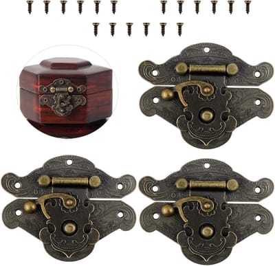 Antieke Gegraveerde Latch Hasp Kit - Vintage Slotplaat voor Sieradenbox, Meubels en Houten Dozen met Schroeven