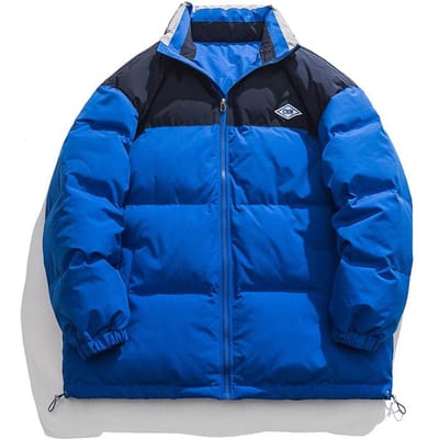 Hiver Nouveau Ample Américain Vintage Col Montant Veste Rembourrée en Coton Manteau Homme Design Patchwork Couleur XL blue