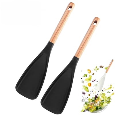 2 stuks keukengerei van siliconen, lepel van siliconen en spatel voor het mengen en serveren, multifunctionele keukenlepel, Maryse gebak, hittebestendig, BPA-vrij (31 x 7 cm)