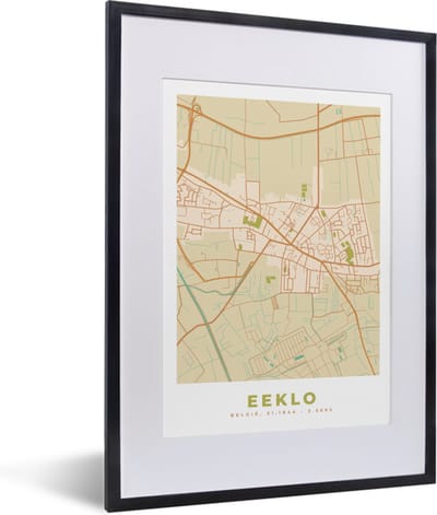 Fotolijst incl. Poster - Retro - Plattegrond - Stadskaart - Kaart - België - 30x40 cm - Posterlijst