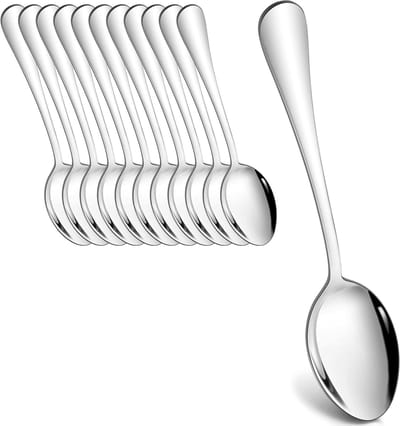 Set van 12 RVS Tafellepels, Grote Soeplepels van 20,8 cm, Modern Keukengerei met Ronde Handvatten en Glad Design voor Thuis en Restaurantgebruik