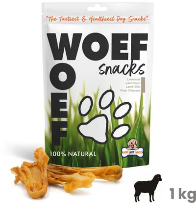Woef Woef Snacks Hondensnacks Lamshuid - 1.00 KG - Kauwsnacks - Gedroogd vlees - Lam - Honden vanaf 8kg - Geen toevoegingen